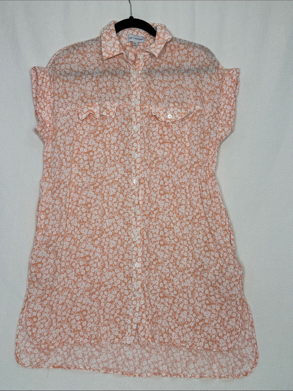 Lost + Wander Peach Floral Button-Up Tunic